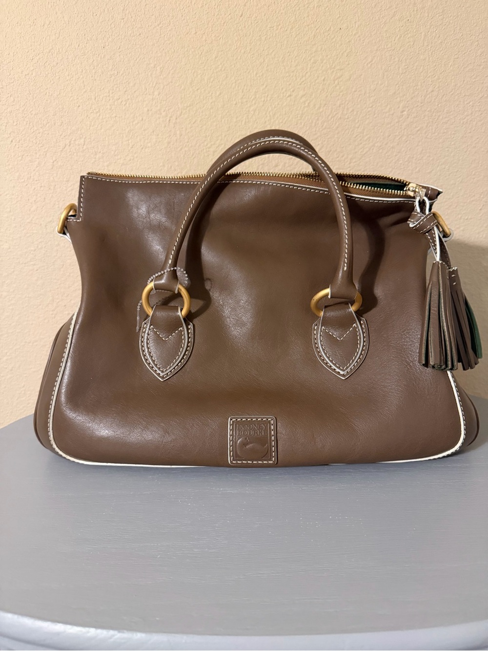 Dooney & Bourke Brown Leather Satchel with Tassel